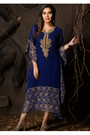 Blue Color Designer Georgette Kurti